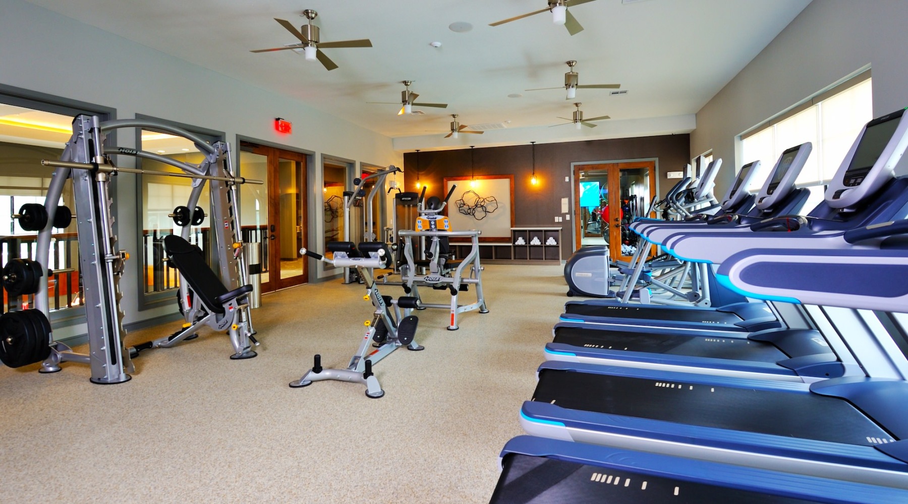 a gym with exercise equipment